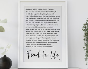 Thick and Thin, Ride or Die, Friend for life, Gift for Best Friend, Special friend poem, Sister, Various Sizes Poster Print, Bestie Gift
