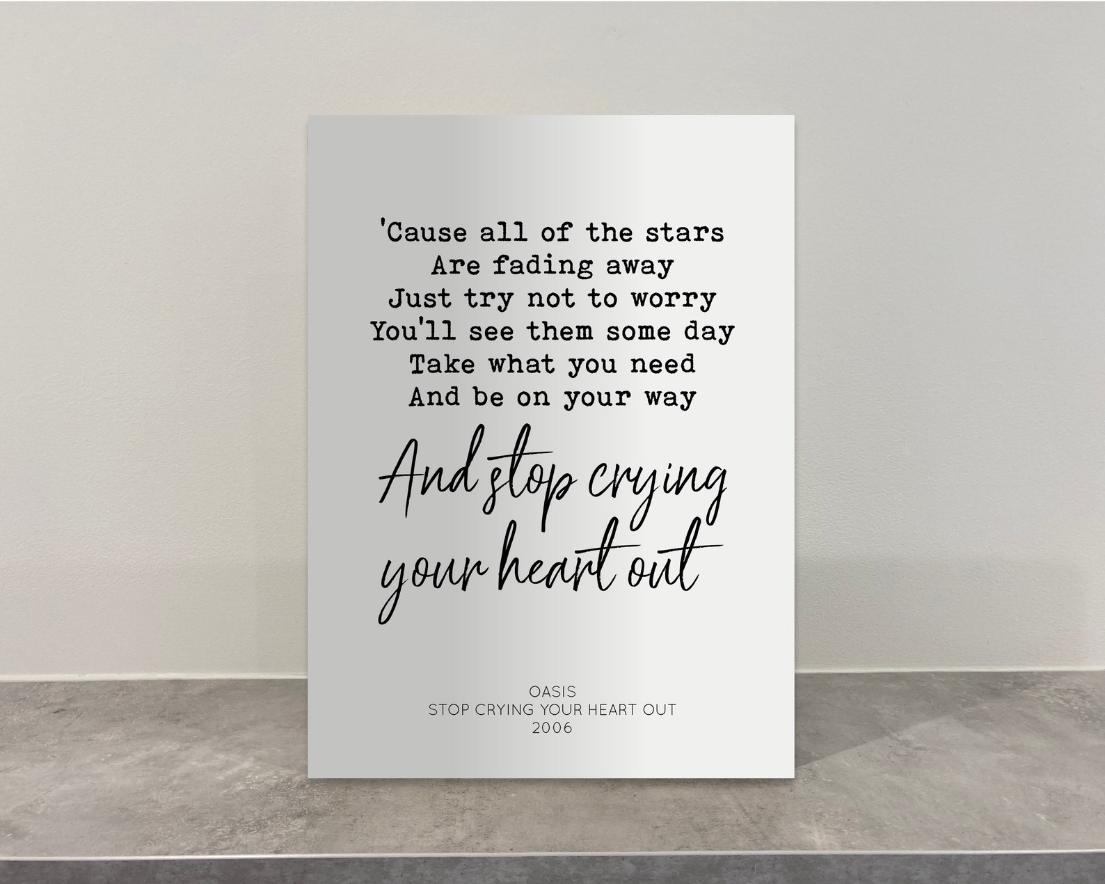 Stop Crying Your Heart Out Print Lyric Print Poster Stop | Etsy