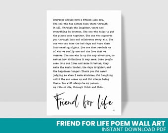 Thick and Thin, Ride or Die, Friend for life, Gift for Best Friend, Special friend Printable poem Sister, Digital Download Printable Pdf Jpg