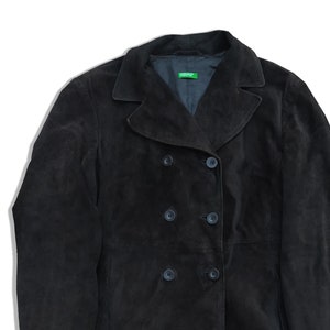 Chaqueta de cuero de gamuza vintage, abrigo de motocicleta negro de los 90, Blouson vintage, chaqueta de camionero, chaqueta motera vintage de Benetton, Leder jacke grande