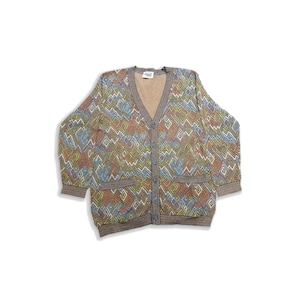 Missoni Vintage Cardigan Abstract Knitwear 80s, Crazy Pattern 90s Missoni Cardigan, Missoni Sport Tribal Boho Hippie M Jacke Designer Veste
