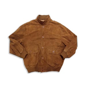 Veste en daim marron des années 80, veste en cuir marron vintage, veste Blouson Harrington L des années 80, veste camionneur vintage, veste en daim pour homme XL