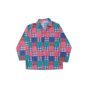 Valentino Vintage Rare Checked Patchwork Pattern Shirt Camicia Chemise Kiel Large Collared Hemd Flächsern 80s 90s Grunge Punk Indie 70s 60s