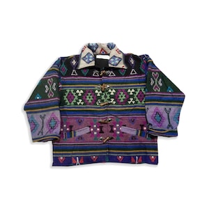 90&#39;s Rainbow Vintage Boho Jacket XL, Montgomery Woven Hippie Veste Giacca, Winter Psy Funny Jacke, Nepal Coat Jacket Oversize L, Aztec Jacke