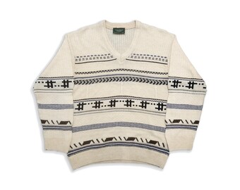 Maglione vintage in lana merino a trecce Canadian Cost anni '90, maglione primaverile con scollo a V, maglione Trui Chandail, maglione marino anni '80, taglia XL oversize