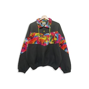 90s Abstract Rave Psy Vintage Fleece Jacket, 90s M Size Polar Jacket Pullover, Rainbow Polaire Vintage, Vintage Fleece Polar Jacket