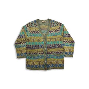 Missoni Vintage Cardigan Abstract Pastel Knitwear 80s, Crazy Pattern 90s Missoni Cardigan, Missoni Sport Tribal Boho Hippie M Size Jacket