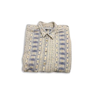 90s Aztec Cotton Flannel Vintage Corduroy Plaid Shirt, Men&#39;s Straight Collar Long Sleeve Patterned Shirt Camicia Boho Hippie Hemd Chemise
