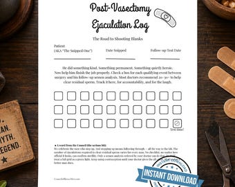 Post Vasectomy Tracker Printable | Vasectomy Gift | Funny Vasectomy Log | Snip Gift | Vasectomy Care Package Add On