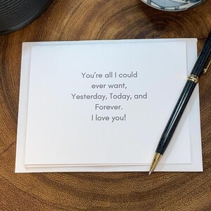 Tarjeta de amor romántica, Eres todo lo que podría desear ayer, hoy y siempre, te amo, tarjeta de aniversario, tarjeta simplemente porque sí