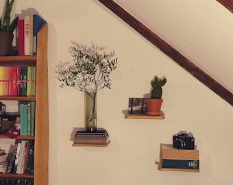 Wall shelf bookcase shelf board rustic wood with tree edge