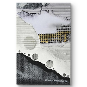 10 x 15 cm Arte astratta con tecniche miste - Piccolo regalo alla moda, collage di carta originale