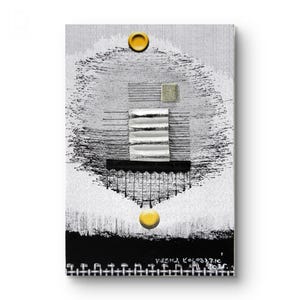 10 x 15 cm collage astratto arte moderna, regalo di nozze, arte mista contemporanea originale, opera d'arte moderna in bianco e nero