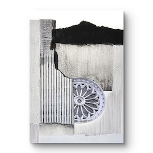 15x21 cm arte mista, collage art, rosetta, grigio, monocromatico, arte per la casa, piccola arte, regalo alla moda, arte originale