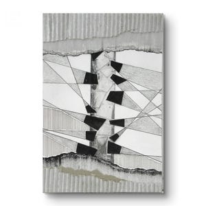 10 x 15 cm arte originale con tecniche miste, mini arte monocromatica, piccola arte astratta su carta, bianco e nero, miniatura mini collage