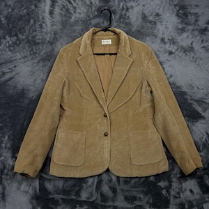Peerless of Boston Corduroy Blazer Womens 16 Tan Vintage Two Button Patch Pocket