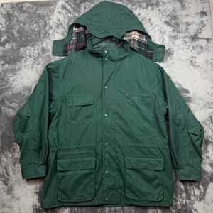 Eddie Bauer Fältjacka Herr XL Grön Rutig Fodrad Huva Utility Jacka