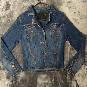 Vintage Y2k Womens Roca Wear Button Down Jean Jacket Long Sleeve Size Large