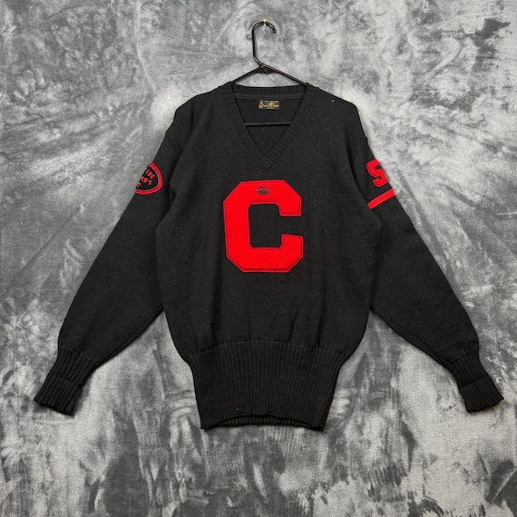 Art Knitting Mills Varsity Sweater Mens Large Black Wool Westside Champs 57 Vtg