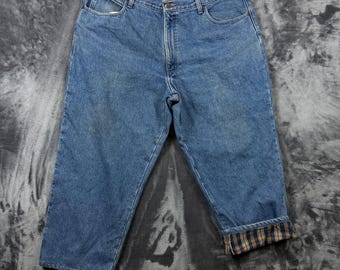 Pantalones vaqueros L.L. Bean con forro de franela para hombre, talla 42x30, color azul, corte relajado, forro a cuadros.