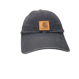 Carhartt Canvas Baseball Cap Mens OS Navy Blue Distressed Leather Logo Patch
