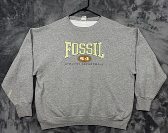 Felpa Fossil da uomo taglia XL grigia, girocollo, in pile, con grafica.