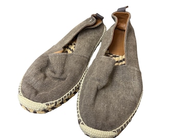 Ralph Lauren Espadrilles Mens 11 Brown Canvas Jute Slip On Loafers Made in Spain