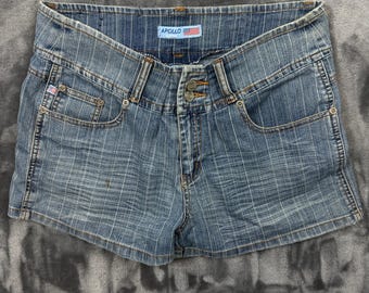 Apollo Jeans Denim Shorts Womens 11/12 Blue Good Pinstripe Y2K Stretch