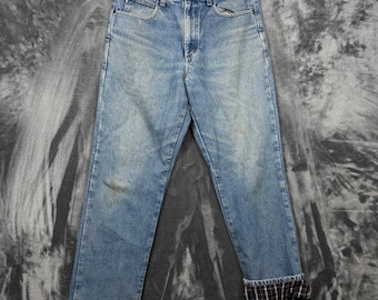 LL Bean Flannel Lined Jeans Mens 32x32 Blue Good Classic Fit Plaid Lined Denim
