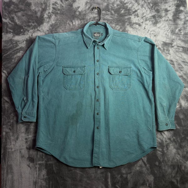 Vintage Woolrich Mens Chamois Double Pocket Long Sleeve Button Down Teal XXL