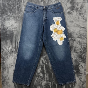 History Iceberg Jeans Mens 36 Blue Bee Patch Wide Leg Relaxed Fit Made in Italy
