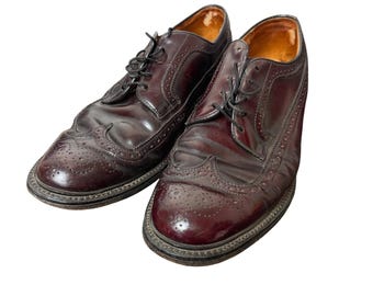 Vintage Longwing Blucher Mens 8.5 Burgundy Leather Brogue Cat's Paw Heel 9981