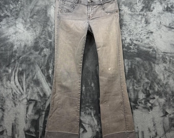 Pantalones acampanados Lev Jeans para mujer, talla 28, color gris claro, bordados, estilo Y2K, tiro alto.