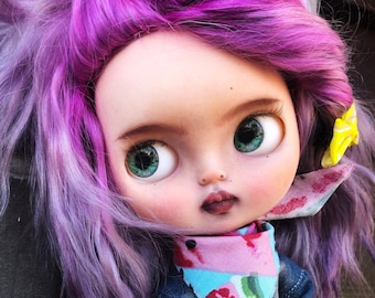 Ooak custom blythe doll, Blythe natural pink hair, Custom Blythe, Sculpted face