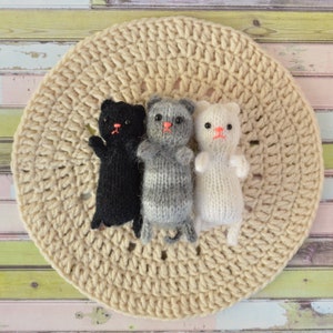 Four miniature kittens for Blythe, Doll pet friend, Tiny white kitty toy, Black kitty, Pocket stuffed animals, Gray striped kitty