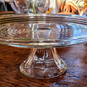Mid-Century Ribbed Glass Cake Stand. Wedding and Holiday Dessert Display