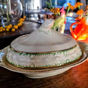 Antique Royal Adams Covered Dish, Hand-Painted Titan Ware, Spring Brunch, Serveware