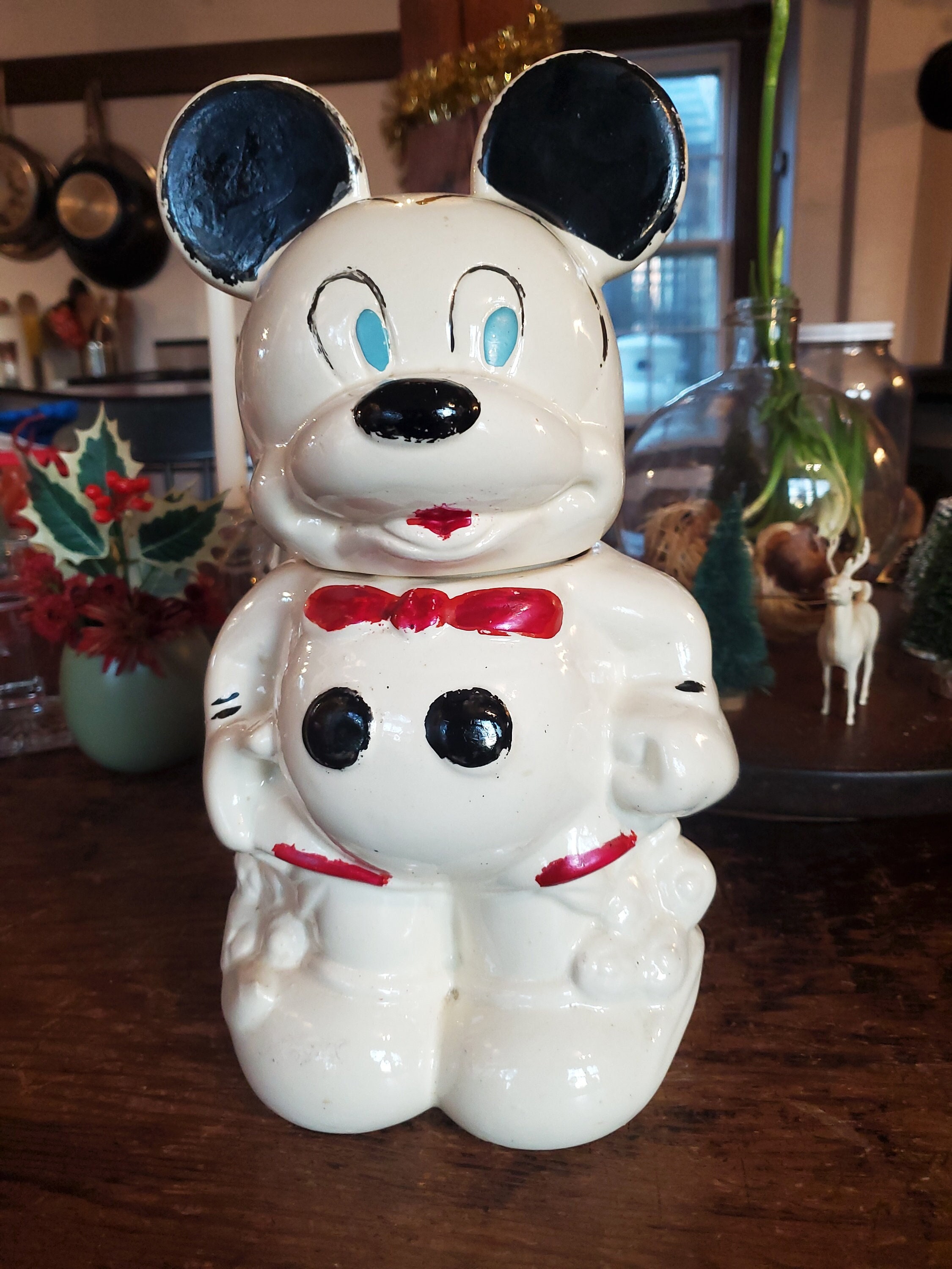 Vintage 1940s Disney Cookie Jar – Mickey + Minnie Turnabout – Hand
