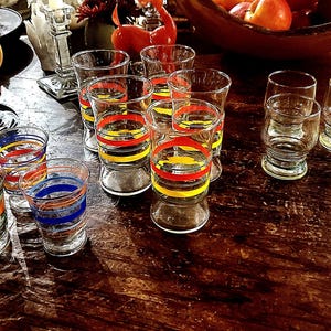 Vintage Libbey Striped Glasses – Mid Century Barware Set – Collins, Rocks, Shot Glasses