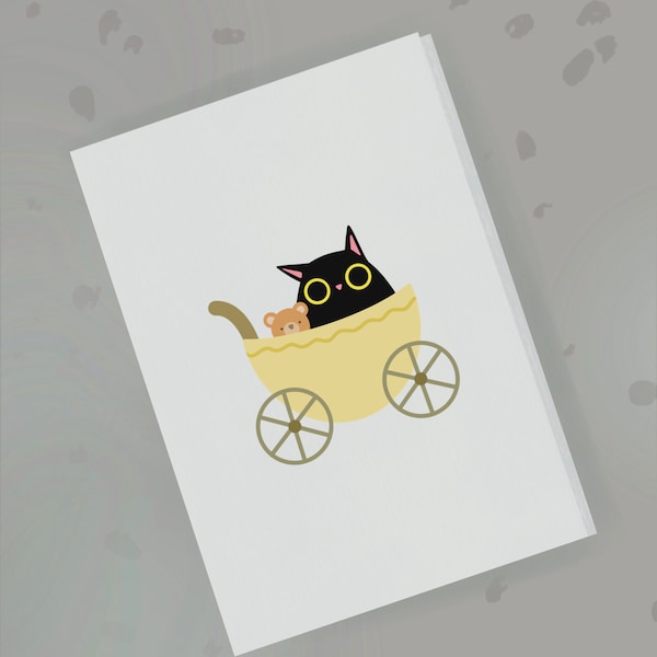 Black Cat Baby Card - Black Cat New Baby - Newborn Cat Card - Congratulations Baby Cat Card - Gender Neutral Baby Cat Card Unisex Baby Card