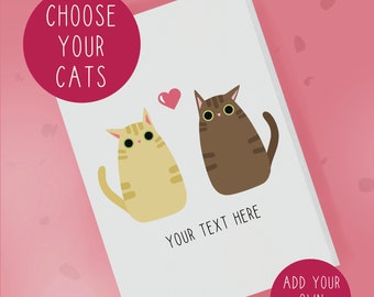 Personalised Cats Card - Cats Love Card - Card from the Cats - Heart Cats Card - Customised 2 Cats Card - Two Cats Card - Cats Birthday Card