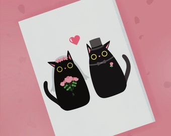 Black Cat Wedding Card - Black Cat Bride and Groom Card - Card from the Cat - Fiance Cat Card - Black Cat Husband Wife Card - New Couple