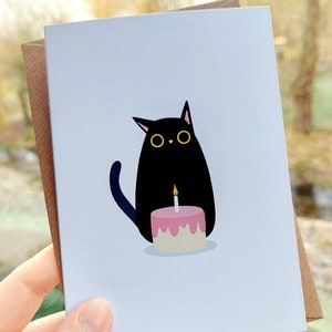 Black Cat Birthday Cake Card - Personalised Greeting Card - Funny Black Cat - Card from the Cat - Boyfriend Girlfriend Husband Wife