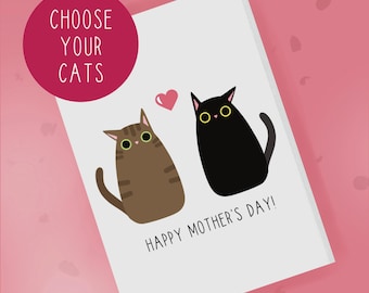 Personalised Cats Card - Mother's Day Cats Card - Card from the Cats - Mothers Day Two Cats - Customised 2 Cats Card - Two Cats Card