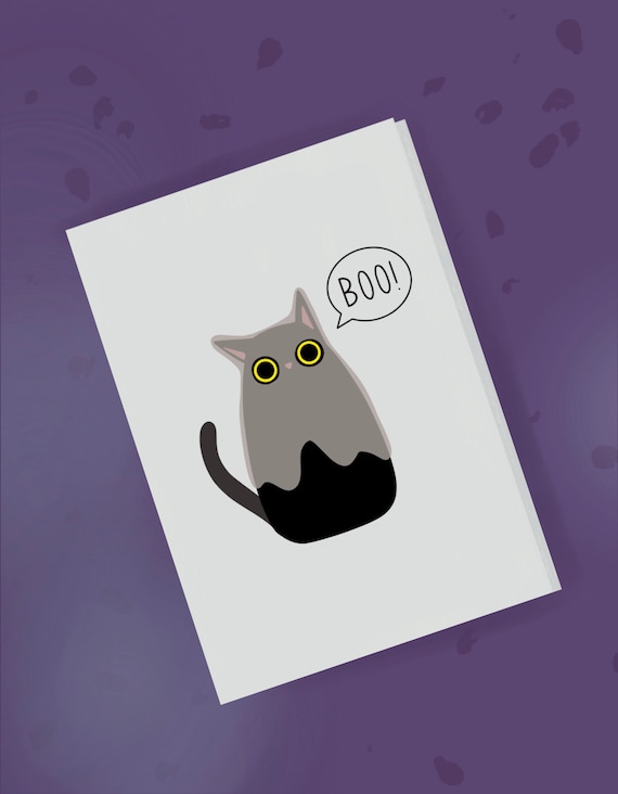 Black Cat Halloween Ghost Card - Personalised Greeting Card - Funny Black Cat - Card from the Cat - Halloween Black Cat Invitation