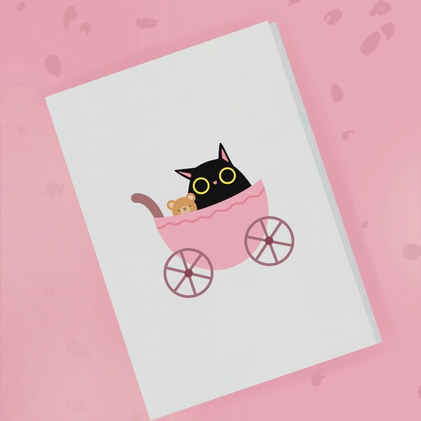 Black Cat Baby Card - Black Cat New Baby - Card from the Cat - Newborn Cat Card - Congratulations Baby Cat Card - Baby Girl Cat Card