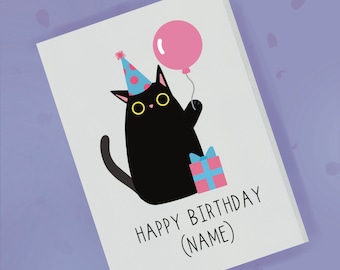 Black Cat Birthday Card - Personalised Cat Card - Funny Black Cat Card - Card from the Cat - Boyfriend Girlfriend Husband Wife Friend Card