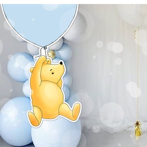 Winnie The Pooh on a Blue Balloon Cutout for a Baby Shower or Birthday Party Prop Stand Up Prop DIGITAL DOWNLOAD 0001