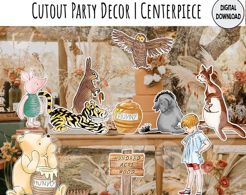 Centerpiece Set of 10 DoubleSided Charactes Classic Winnie the Pooh Baby Shower Birthday Party Cutout Party Decor DIGITAL