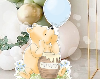 Décor découpé classique Winnie l'ourson avec ballon bleu pour fête prénatale | Accessoire de découpe de fête d’anniversaire | Stand Up Prop TÉLÉCHARGEMENT NUMÉRIQUE 0001